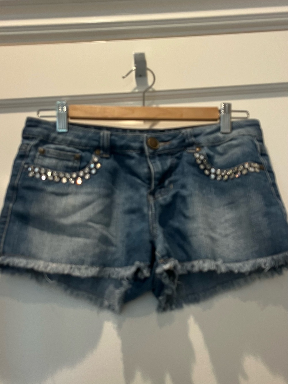 Forever 21 Embellished Denim Frayed-Hem Shorts - Blue